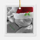 Peace Liebe Join Text Christmas Holly Baby Foto Keramikornament (Rückseite)
