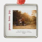 Peace Liebe Joliday Weihnachten Foto Ornament Aus Metall (Vorne)
