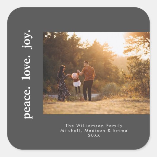 Peace Liebe Joliday Weihnachten Foto Quadratischer Aufkleber (Vorderseite)