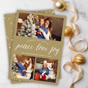Peace Liebe JoSimple White Script Modern 3 Foto Feiertagskarte