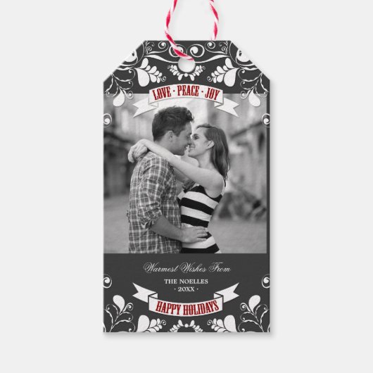 Peace Liebe Joy Art Nouveau Floral Blüh Holiday Geschenkanhänger (Vorderseite)