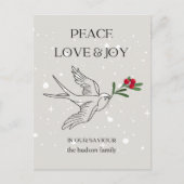 Peace Liebe Joy Bird Red Berry Snow Weihnachten Postkarte (Vorderseite)