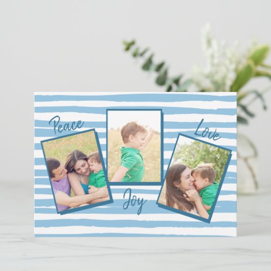 Peace Liebe Joy | Blue 3 Foto Weihnachten (Stehend Vorderseite)