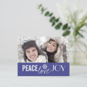 Peace Liebe Joy Blue Snowflake Holiday Postkarten (Stehend Vorderseite)