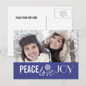 Peace Liebe Joy Blue Snowflake Holiday Postkarten (Vorne/Hinten)