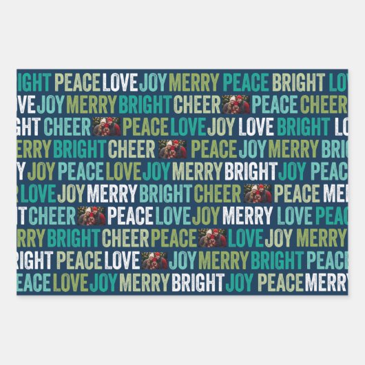 Peace Liebe Joy Bright Merry Cheer mit 1 Foto Geschenkpapier Set (Vorderseite 2)