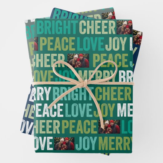 Peace Liebe Joy Bright Merry Cheer mit 1 Foto Geschenkpapier Set (Beispiel)