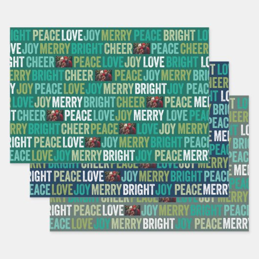Peace Liebe Joy Bright Merry Cheer mit 1 Foto Geschenkpapier Set (Set)