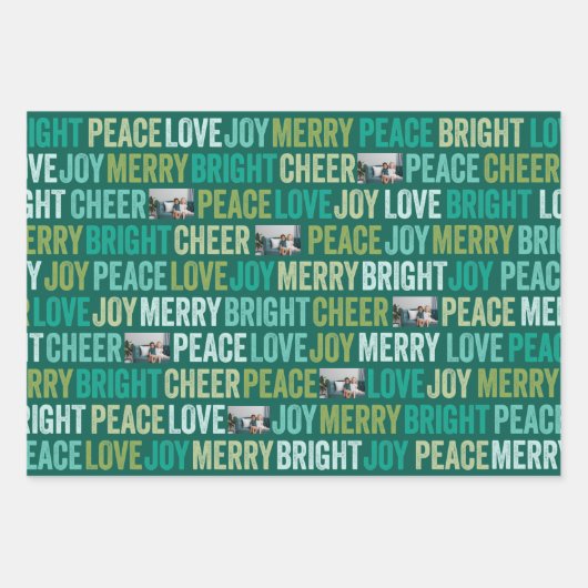 Peace Liebe Joy Bright Merry Cheer mit 1 Foto Geschenkpapier Set (Vorderseite 3)