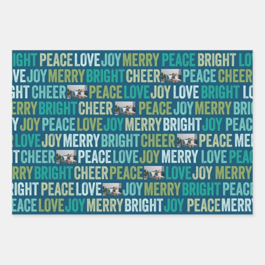 Peace Liebe Joy Bright Merry Cheer mit 1 Foto Geschenkpapier Set (Vorderseite 2)