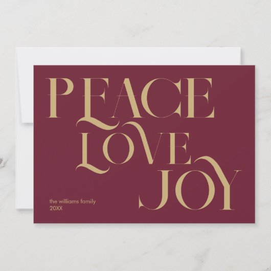 Peace Liebe Joy Burgundy Gold Elegante Weihnachten (Vorderseite)