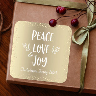 Peace Liebe Joy Chic Modern Typografie Goldener Fe Quadratischer Aufkleber