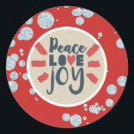 PEACE LIEBE JOY Christmas Glitzer Kraft Holiday Runder Aufkleber<br><div class="desc">Aufkleber</div>
