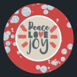 PEACE LIEBE JOY Christmas Glitzer Kraft Holiday Runder Aufkleber<br><div class="desc">Aufkleber</div>