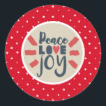 PEACE LIEBE JOY Christmas Red Stars Kraft Urlaub Runder Aufkleber<br><div class="desc">Aufkleber</div>