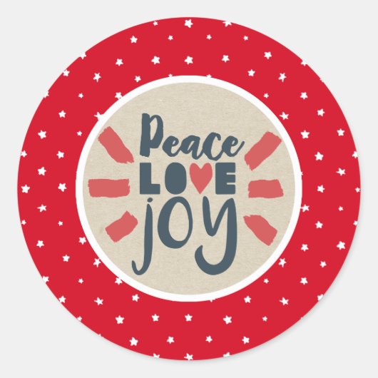 PEACE LIEBE JOY Christmas Red Stars Kraft Urlaub Runder Aufkleber (Vorderseite)