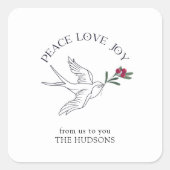 Peace Liebe Joy Christmas Snow Bird Quadratischer Aufkleber (Vorderseite)