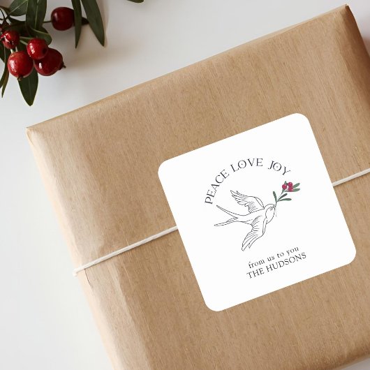 Peace Liebe Joy Christmas Snow Bird Quadratischer Aufkleber
