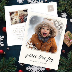 Peace Liebe Joy Elegante Schneeflocken Rahmen Chic Feiertagspostkarte