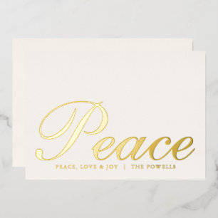 Peace Liebe Joy Elegante Typografie Elfenbein und Folien Feiertagskarte