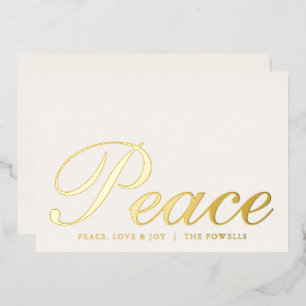 Peace Liebe Joy Elegante Typografie Elfenbein und Folien Feiertagskarte
