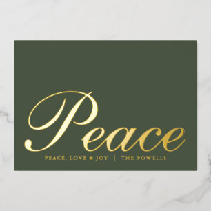 Peace Liebe Joy Elegante Typografie Sage Green Gol Folien Feiertagskarte