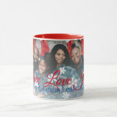 Peace Liebe Joy Family Foto Red White Snowflake Tasse (Zentrum)