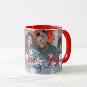 Peace Liebe Joy Family Foto Red White Snowflake Tasse (VorderseiteRechts)