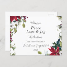 Peace Liebe Joy Family Frohe Weihnachts-Postkarte