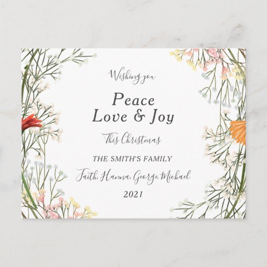 Peace Liebe Joy Family Frohe Weihnachts-Postkarte Postkarte (Vorderseite)