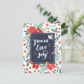 Peace Liebe Joy Feiertagspostkarte (Stehend Vorderseite)