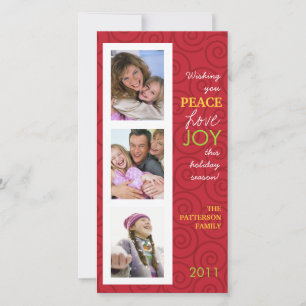 Peace Liebe Joy Festive Swirt Foto Collage in Red Feiertagskarte