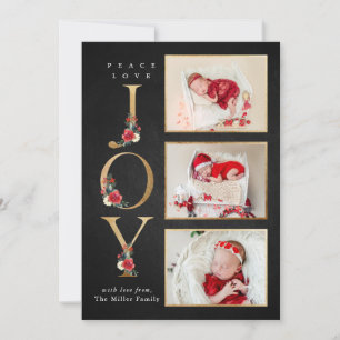 Peace Liebe Joy Festive Winter Floral Berries Foto Feiertagskarte