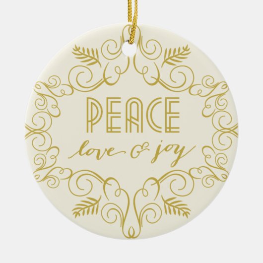 Peace Liebe & Joy Foliage Deko Frame Foto Holiday Keramikornament (Vorne)