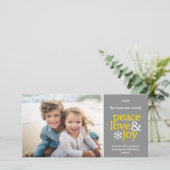 Peace Liebe Joy - Foto - Graugelb Feiertagskarte (Stehend Vorderseite)