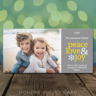 Peace Liebe Joy - Foto - Graugelb Feiertagskarte