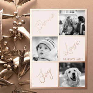 Peace Liebe joy Foto Weihnachten Rose Gold Folien Feiertagskarte
