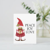 Peace Liebe Joy Girl Gnome Feiertagspostkarte (Stehend Vorderseite)