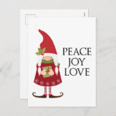 Peace Liebe Joy Girl Gnome Feiertagspostkarte (Vorne/Hinten)