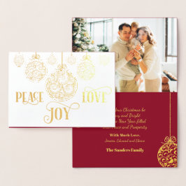 Peace Liebe Joy Gold Burgund Weihnachts-Foto Folienkarte
