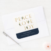 Peace Liebe Joy Golden Botanical Holiday Quadratischer Aufkleber (Umschlag)