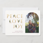 Peace Liebe Joy Golden Foto Feiertagskarte (Vorderseite)