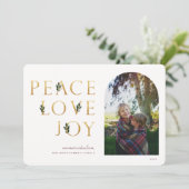 Peace Liebe Joy Golden Foto Feiertagskarte (Stehend Vorderseite)
