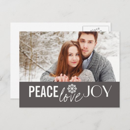 Peace Liebe Joy Gray Snowflake Holiday Postkarten (Vorne/Hinten)