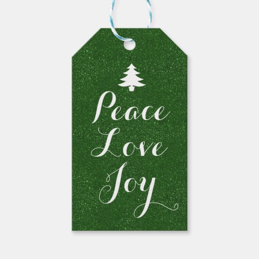 Peace Liebe Joy Green Glitzer Geschenkanhänger (Vorderseite)