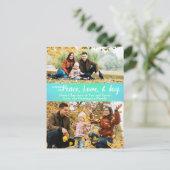 Peace Liebe Joy Green Iridescent Holiday Foto Postkarte (Stehend Vorderseite)