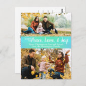 Peace Liebe Joy Green Iridescent Holiday Foto Postkarte (Vorne/Hinten)