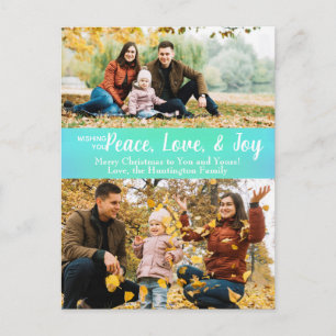 Peace Liebe Joy Green Iridescent Holiday Foto Postkarte