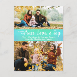 Peace Liebe Joy Green Iridescent Holiday Foto Postkarte