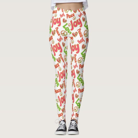 Peace Liebe Joy Hippie Boho Retro Weihnachtsfeiert Leggings (Vorderseite)